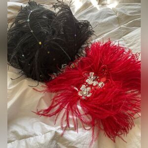 Burlesque Costume Black and Red Headpiece Hair Accessory bundle